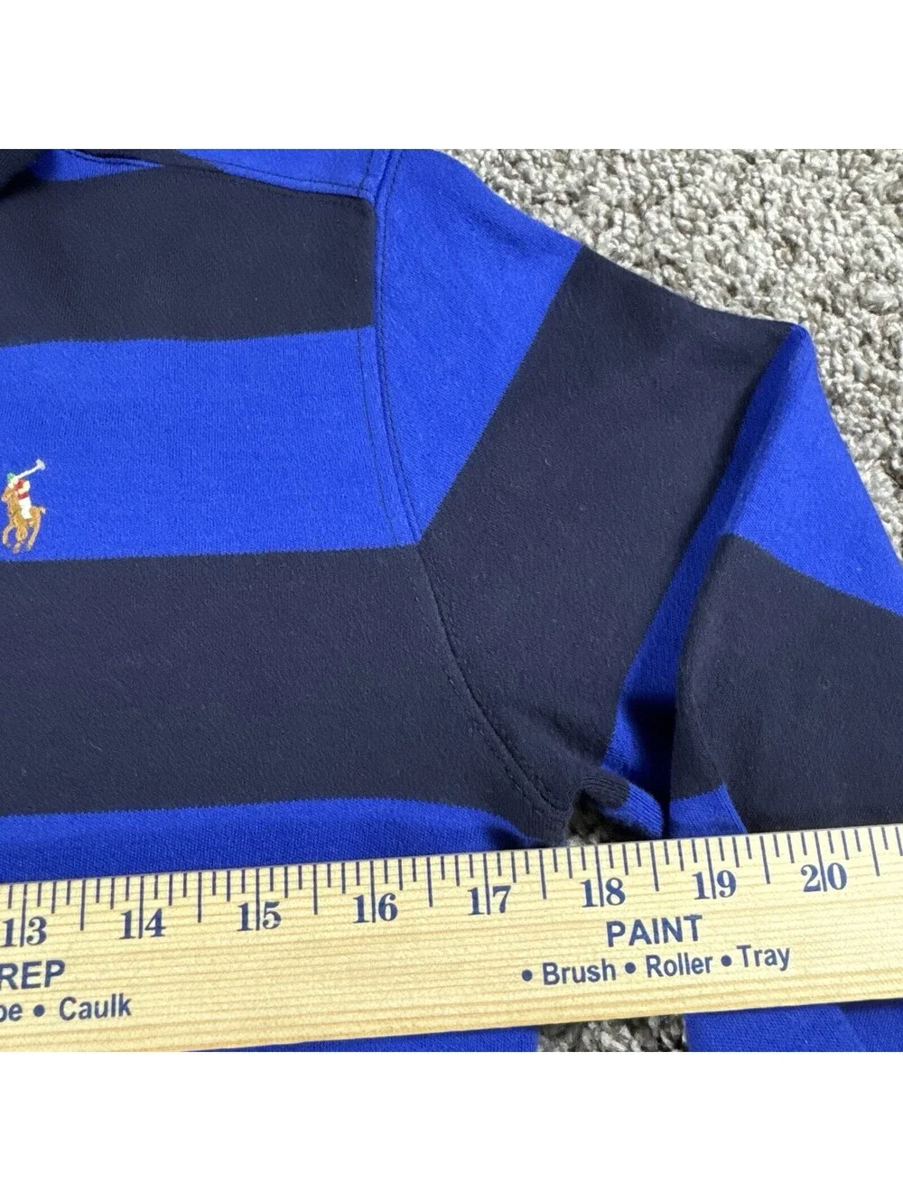 Polo Ralph Lauren Youth Quarter Zip Long Sleeve Navy/Blue Stripe Size L (14/16)
